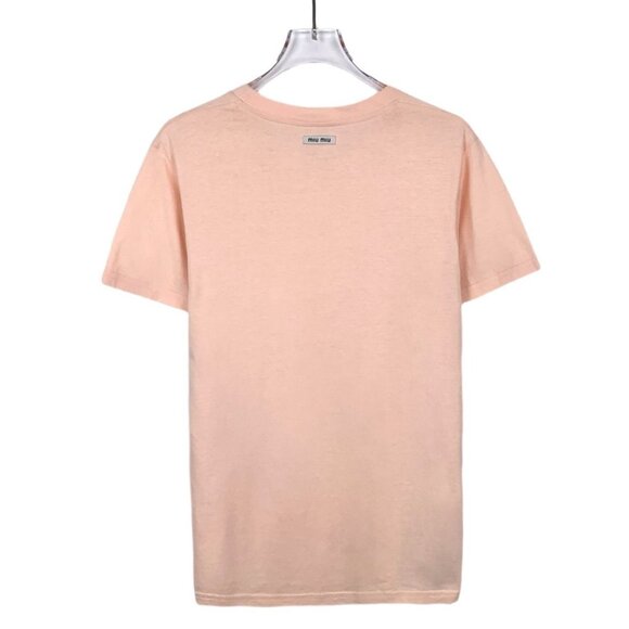 Miu Miu Orange Pink Beaded Applique Cotton Round Neck Short Sleeve T-Shirt Size - Picture 8 of 8